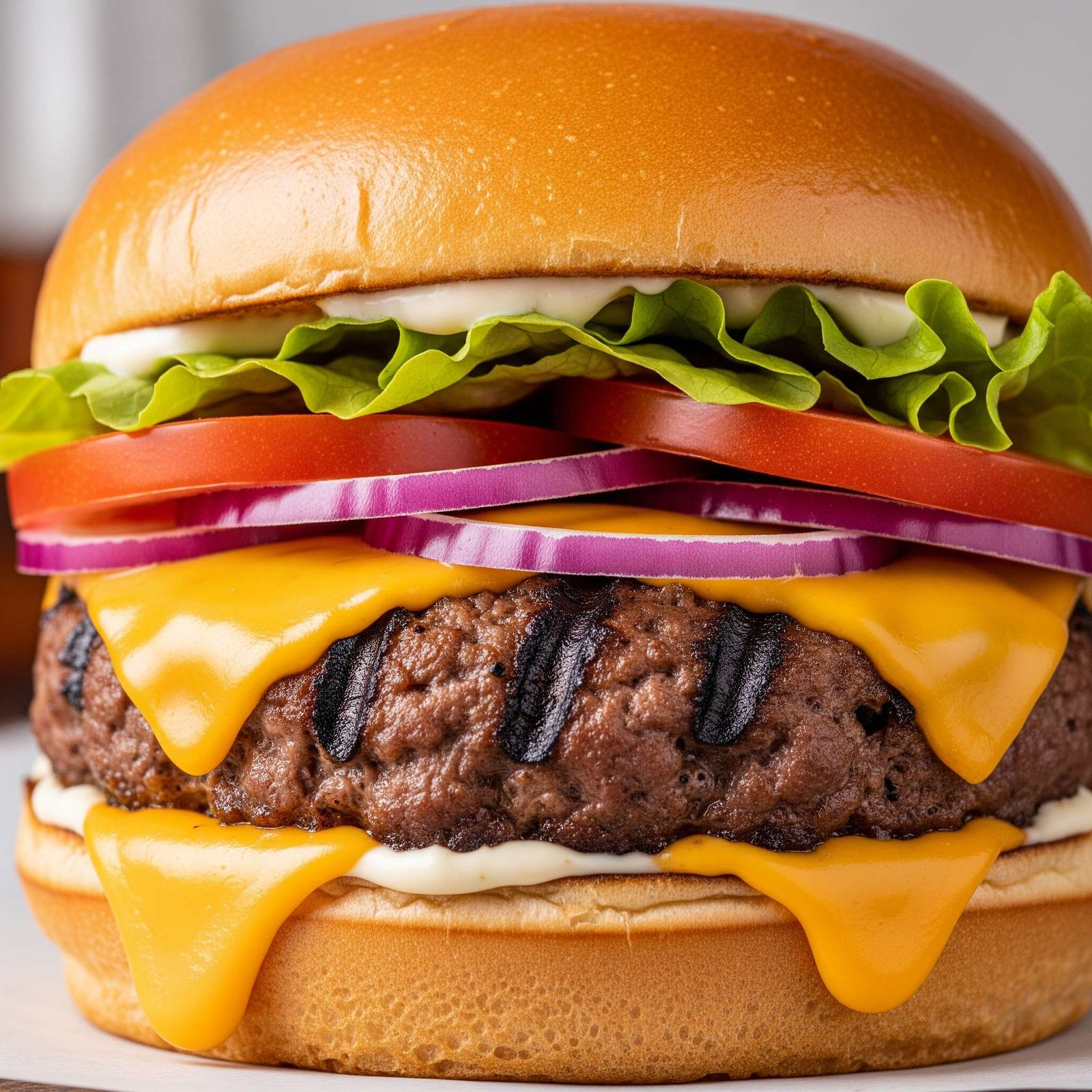 Use descriptive alt text for the image, incorporating keywords (e.g., "close-up of a juicy grilled beef burger with melted cheddar cheese and fresh vegetables").