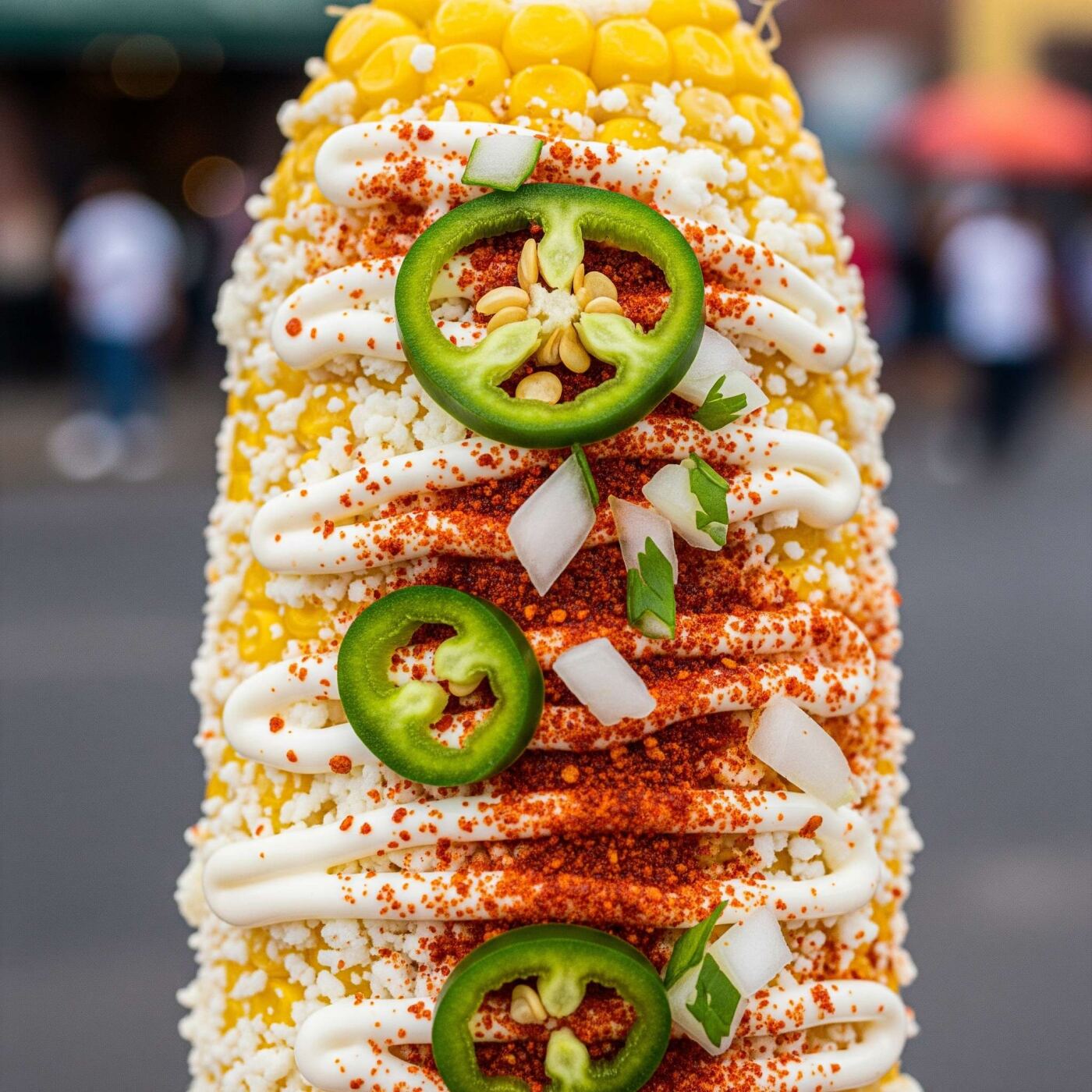 Close-up photo of Mexican Street Corn (Elote), showcasing vibrant colors and authentic Mexican street food.