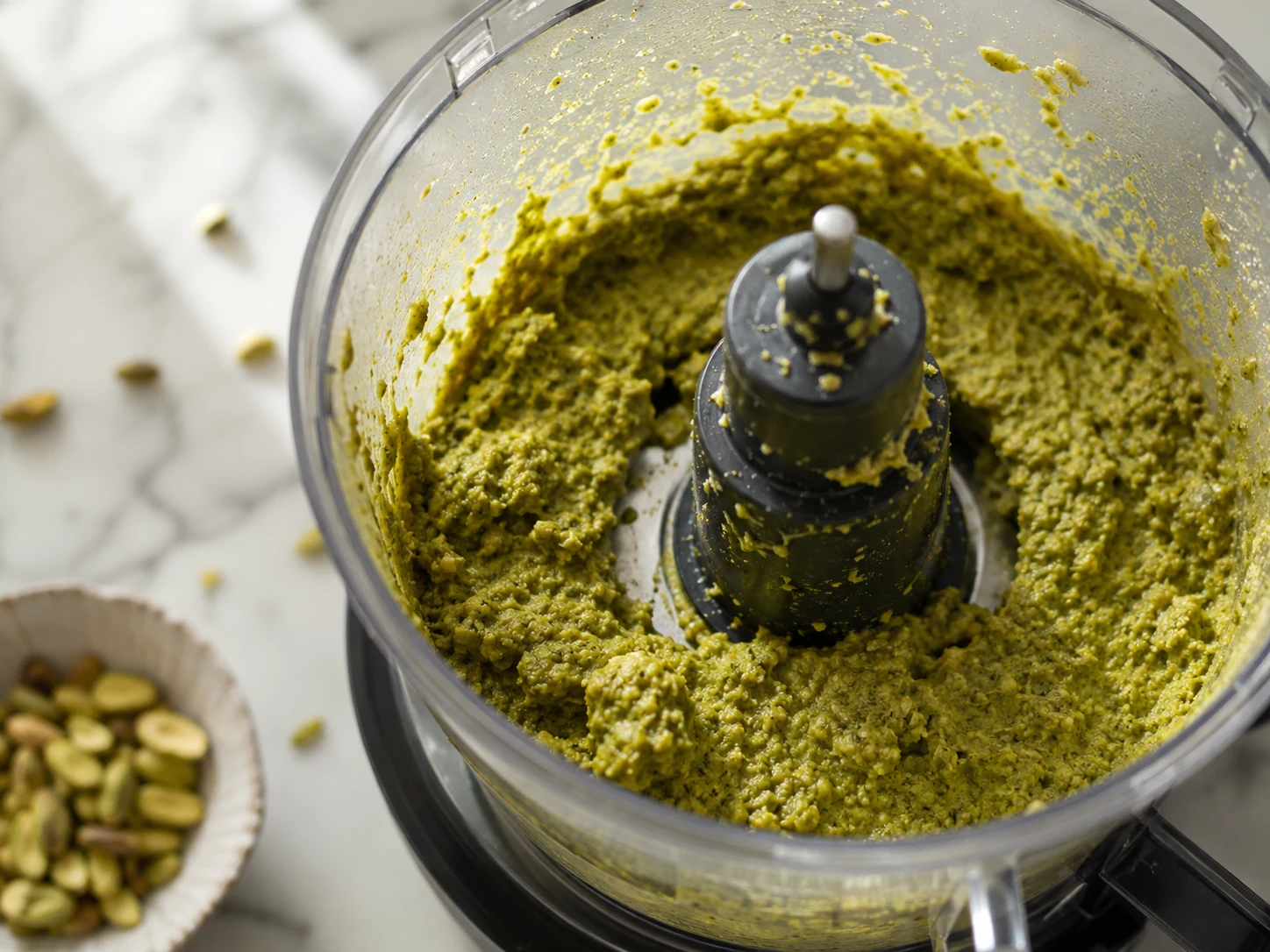 pistachio latte blending pistachio paste process shot