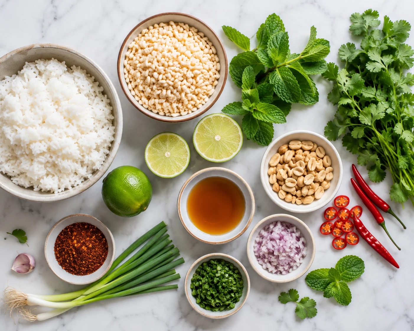 Fresh ingredients for crispy rice salad