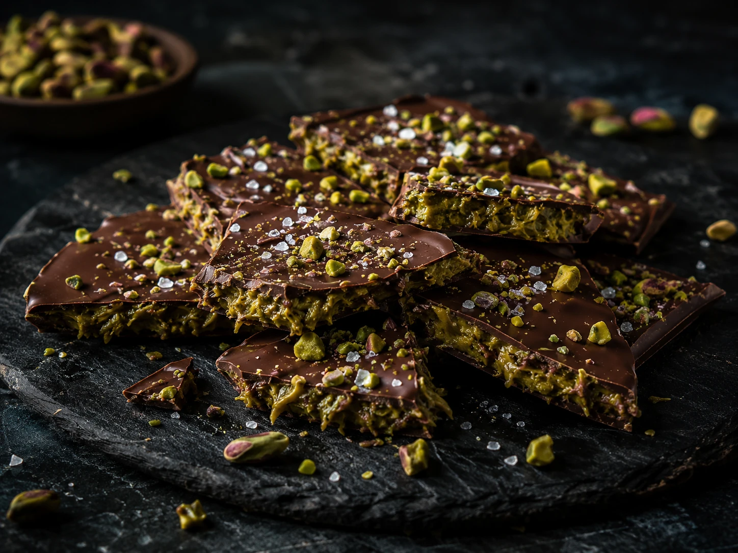 Dubai chocolate bark with pistachio tahini filling