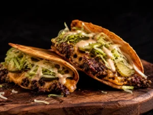 smash burger tacos with crispy beef and melted cheese