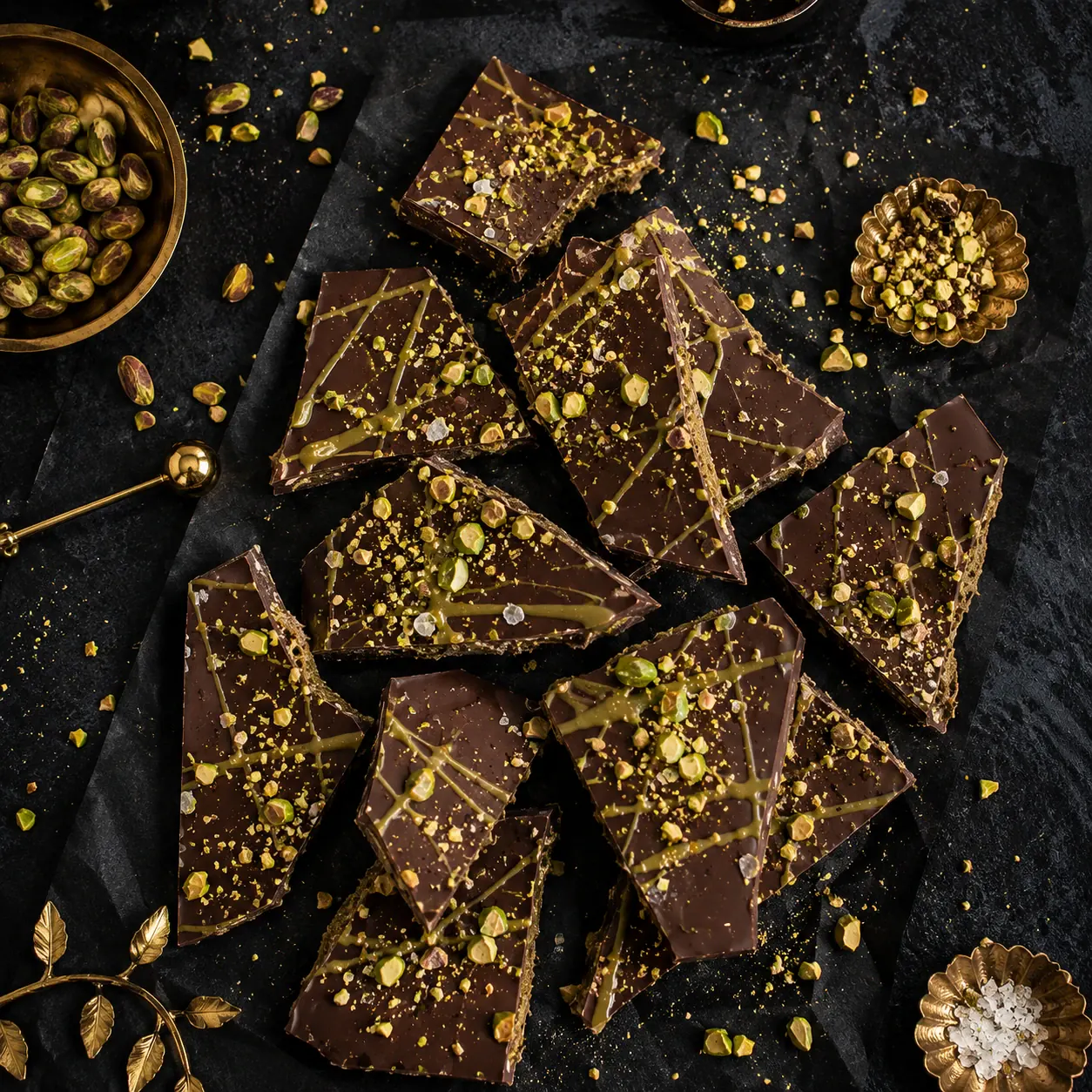 Dubai chocolate bark overhead