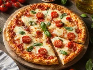 cottage cheese pizza crust with mozzarella and fresh basil