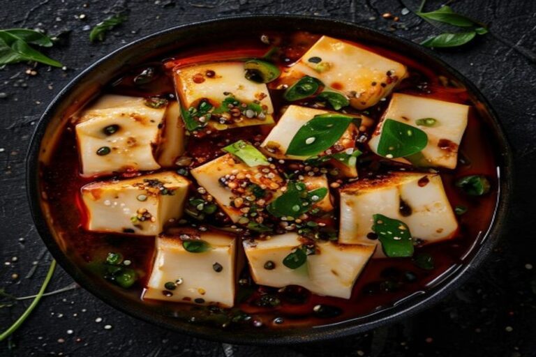 spicy cold tofu recipe with chili oil sesame and green onion