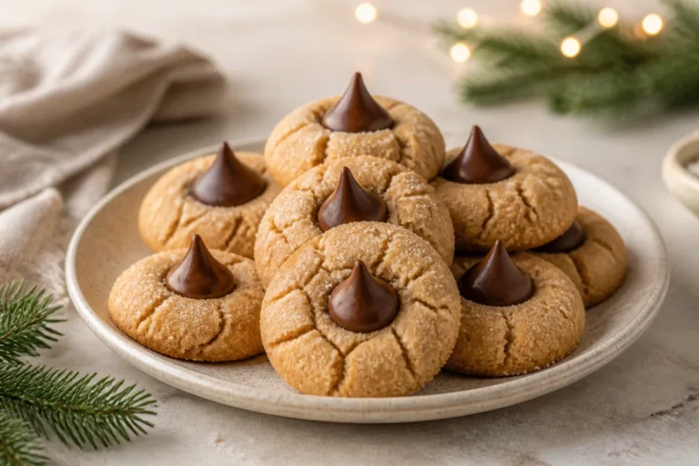 Sugar-crackled peanut butter blossom cookies with solid chocolate centers